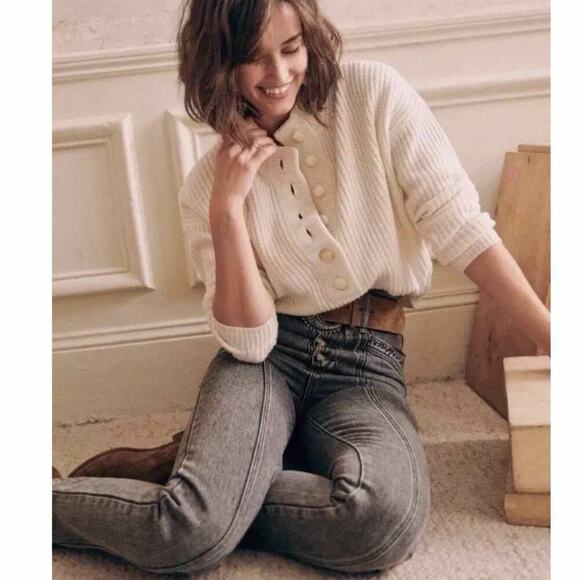 Sezane Maxime Belted Exposed Button Fly Jeans Gray Size FR 38 US 6 - Picture 8 of 15